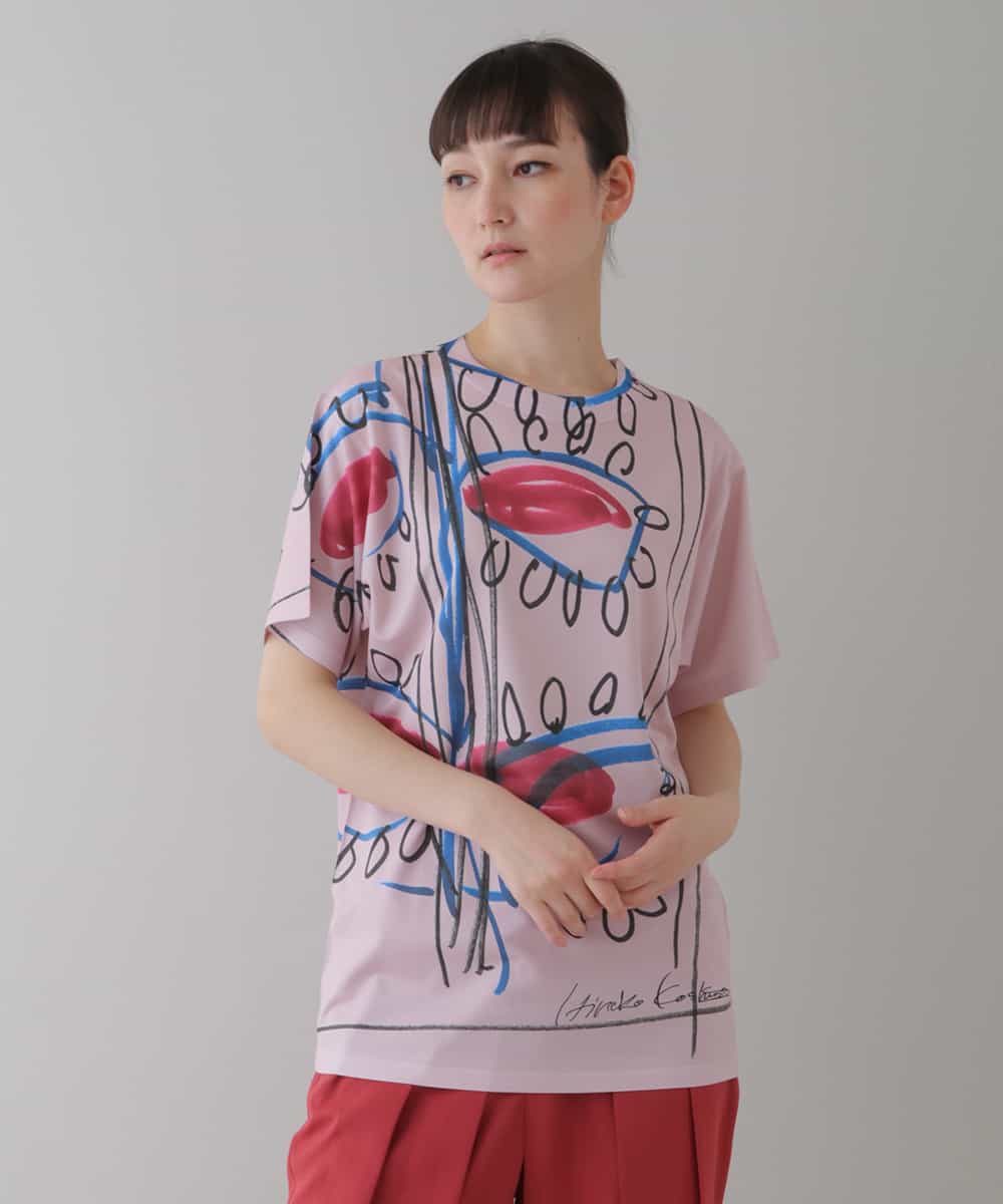 RSKGT20200 TRUNK HIROKO KOSHINO(ヒロココシノ) 【洗濯機で洗える/日本製】絵画プリントTシャツ レッド