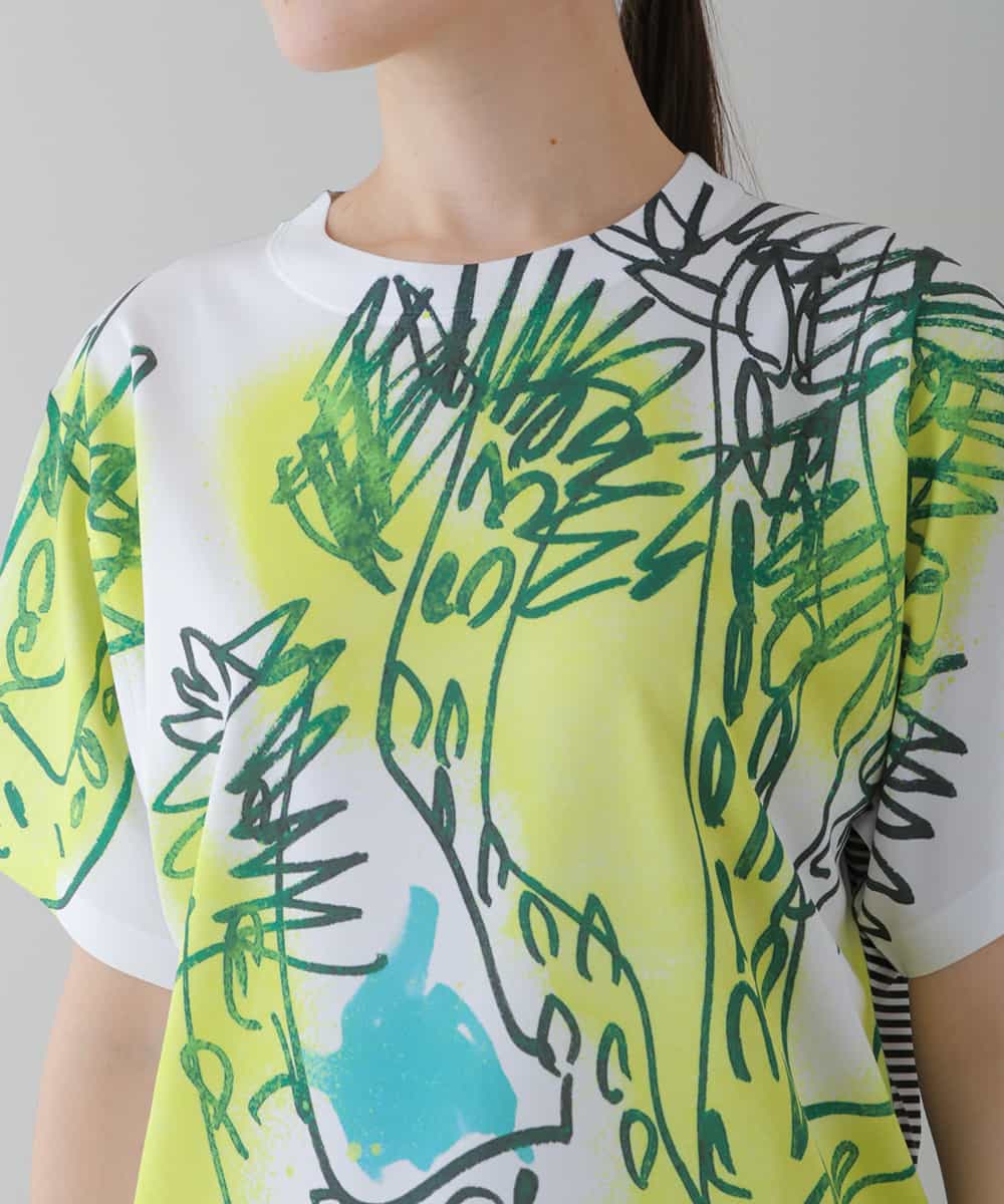 RSKGT20200 TRUNK HIROKO KOSHINO(ヒロココシノ) 【洗濯機で洗える/日本製】絵画プリントTシャツ イエロー