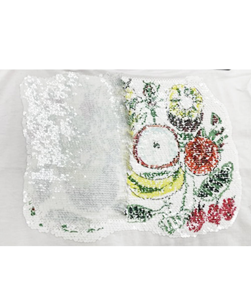 RSKGU14290 TRUNK HIROKO KOSHINO(ヒロココシノ) 【洗濯機で洗える/日本製】フルーツ柄スパンコールギミックTシャツ ホワイト