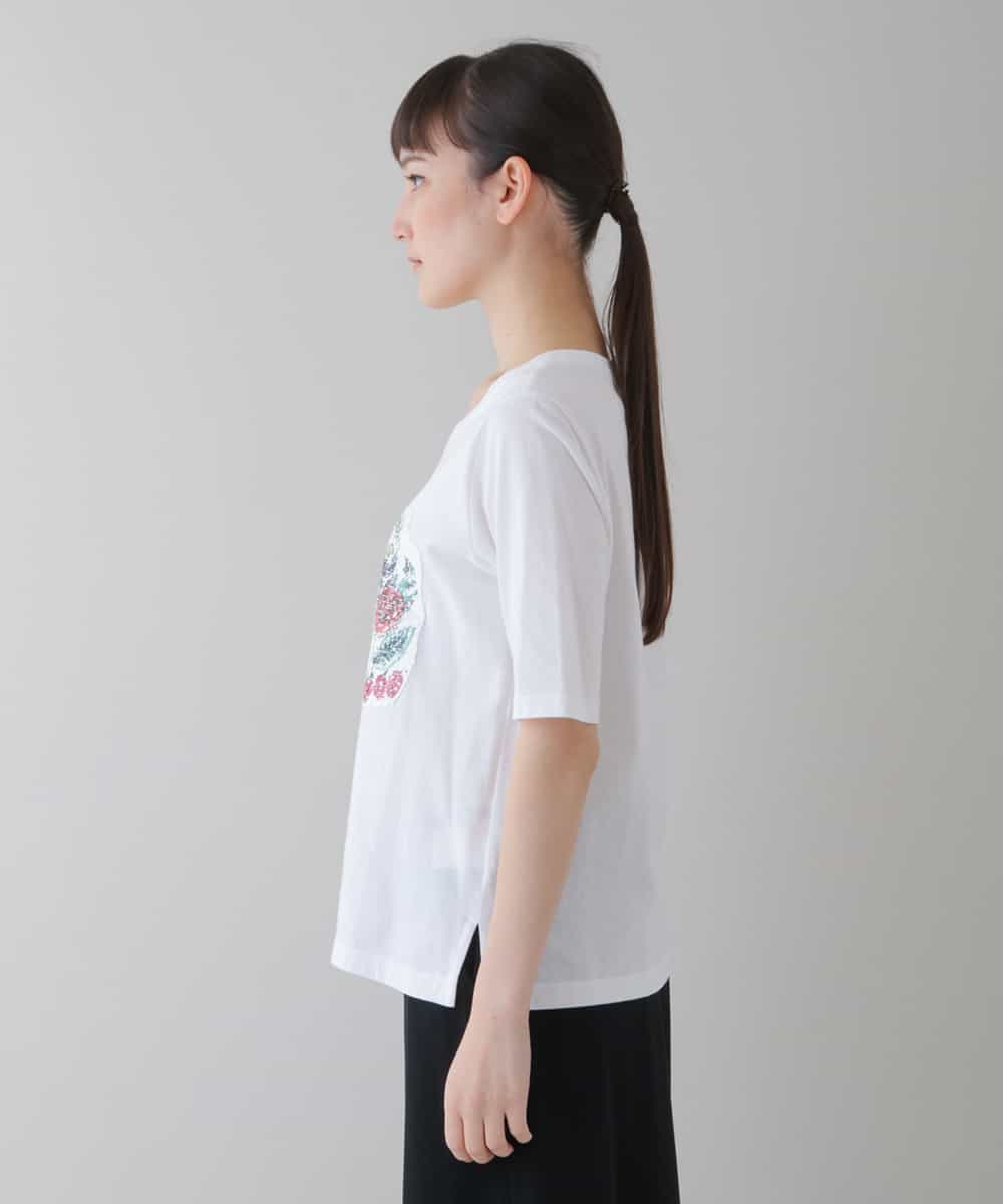 RSKGU14290 TRUNK HIROKO KOSHINO(ヒロココシノ) 【洗濯機で洗える/日本製】フルーツ柄スパンコールギミックTシャツ ホワイト