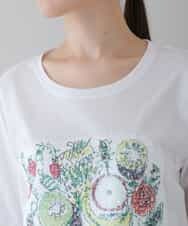 RSKGU14290 TRUNK HIROKO KOSHINO(ヒロココシノ) 【洗濯機で洗える/日本製】フルーツ柄スパンコールギミックTシャツ ホワイト