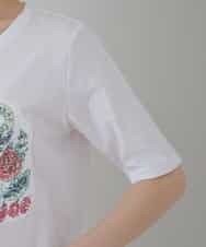 RSKGU14290 TRUNK HIROKO KOSHINO(ヒロココシノ) 【洗濯機で洗える/日本製】フルーツ柄スパンコールギミックTシャツ ホワイト