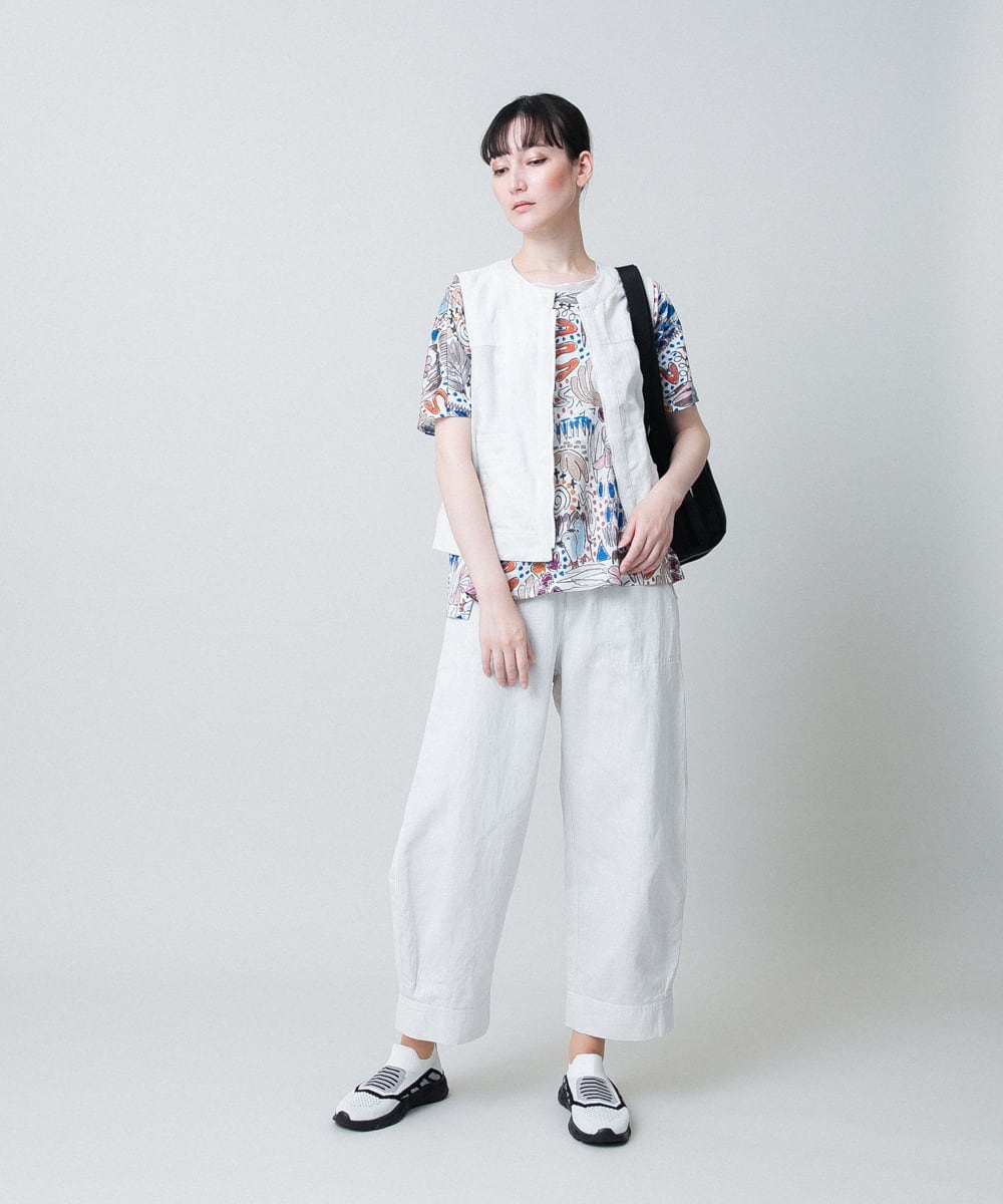 RSKHB05330 TRUNK HIROKO KOSHINO(ヒロココシノ) リネンライクプリントカットソー /日本製/洗える アイボリー