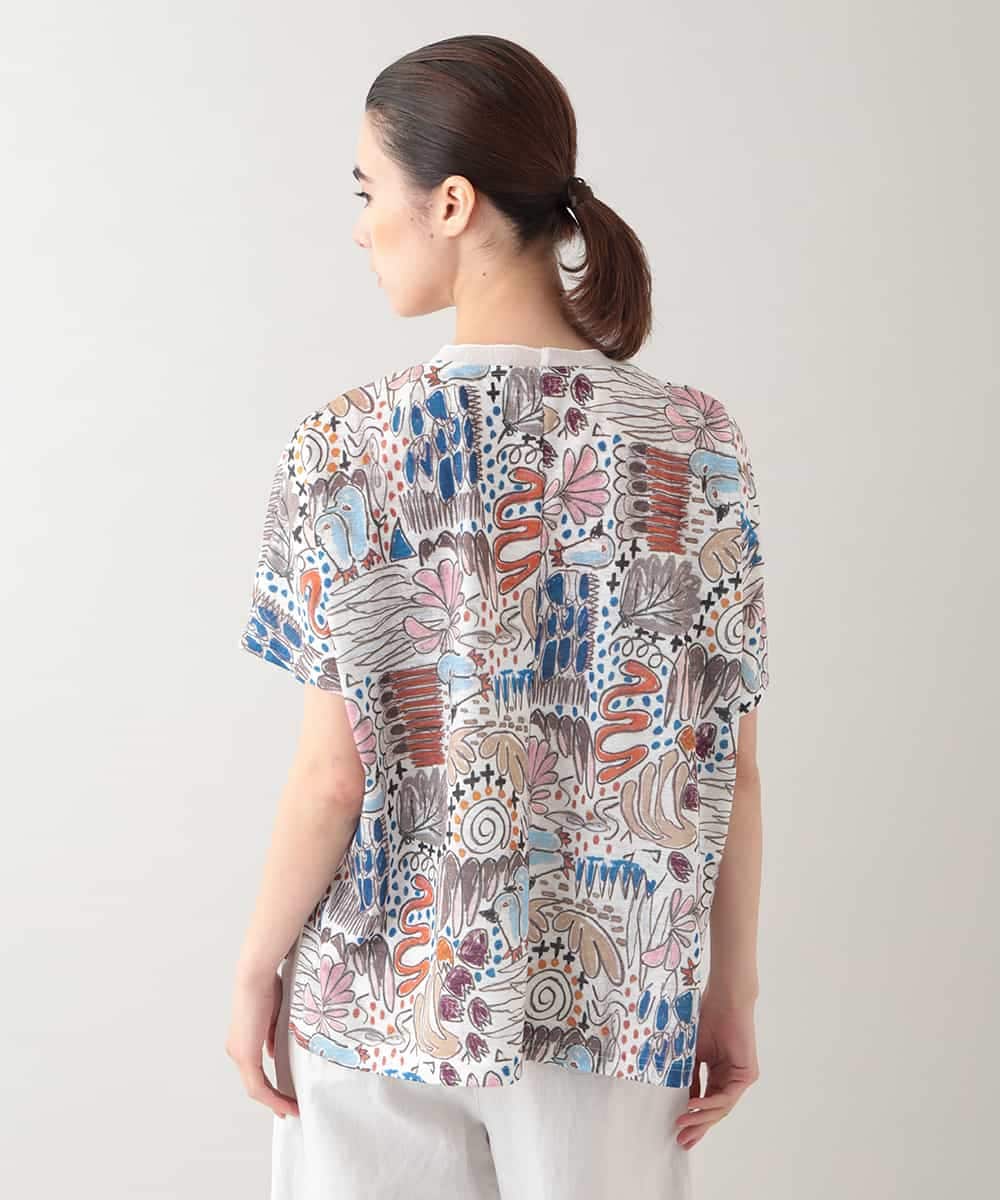RSKHB05330 TRUNK HIROKO KOSHINO(ヒロココシノ) リネンライクプリントカットソー /日本製/洗える アイボリー