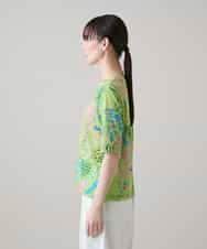 RSKHE09330 TRUNK HIROKO KOSHINO(ヒロココシノ) ルーム総柄プリント五分袖カットソー/洗える グリーン