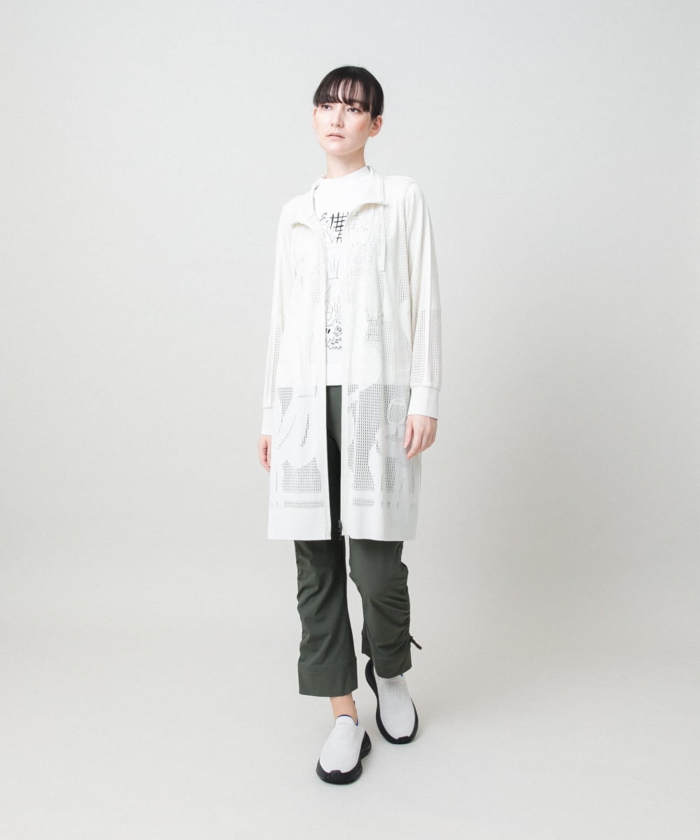 RSKHE17270 TRUNK HIROKO KOSHINO(ヒロココシノ) ルーム柄モノトーンプリント五分袖カットソー/日本製/洗える ホワイト