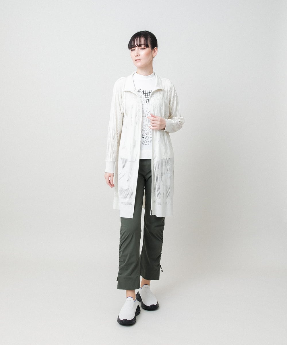 RSKHE17270 TRUNK HIROKO KOSHINO(ヒロココシノ) ルーム柄モノトーンプリント五分袖カットソー/日本製/洗える ホワイト