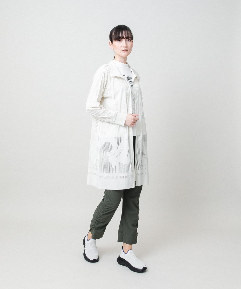 RSKHE17270 TRUNK HIROKO KOSHINO(ヒロココシノ) ルーム柄モノトーンプリント五分袖カットソー/日本製/洗える ホワイト