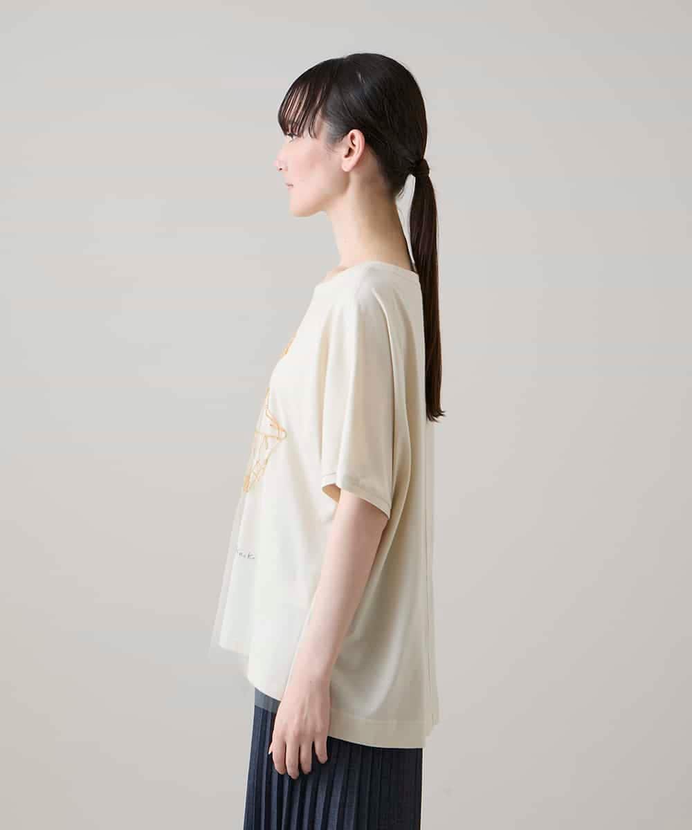 RSKHE20360 TRUNK HIROKO KOSHINO(ヒロココシノ) チュールドッキングアートピースカットソー/日本製/洗える アイボリー