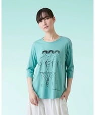RSKHE21290 TRUNK HIROKO KOSHINO(ヒロココシノ) ぼかしデッサン七分袖カットソー/日本製/洗える ライトブルー