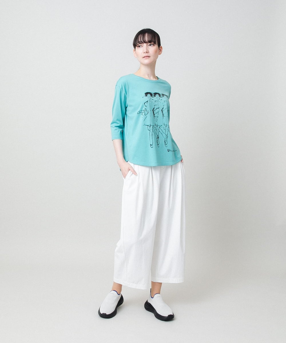 RSKHE21290 TRUNK HIROKO KOSHINO(ヒロココシノ) ぼかしデッサン七分袖カットソー/日本製/洗える ライトブルー
