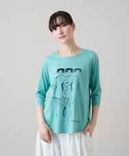 RSKHE21290 TRUNK HIROKO KOSHINO(ヒロココシノ) ぼかしデッサン七分袖カットソー/日本製/洗える ライトブルー