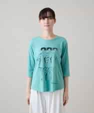 RSKHE21290 TRUNK HIROKO KOSHINO(ヒロココシノ) ぼかしデッサン七分袖カットソー/日本製/洗える ライトブルー