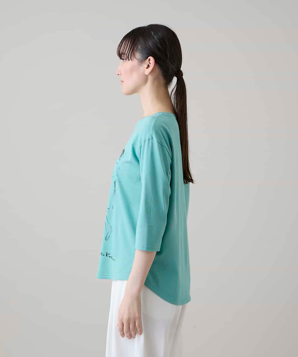 RSKHE21290 TRUNK HIROKO KOSHINO(ヒロココシノ) ぼかしデッサン七分袖カットソー/日本製/洗える ライトブルー