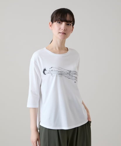 RSKHE22290 TRUNK HIROKO KOSHINO ファッションイラスト七分袖カットソー/日本製/洗える