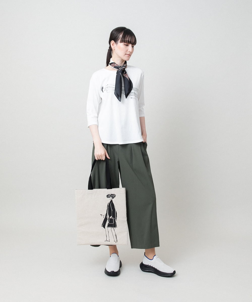 RSKHE22290 TRUNK HIROKO KOSHINO(ヒロココシノ) ファッションイラスト七分袖カットソー/日本製/洗える ホワイト