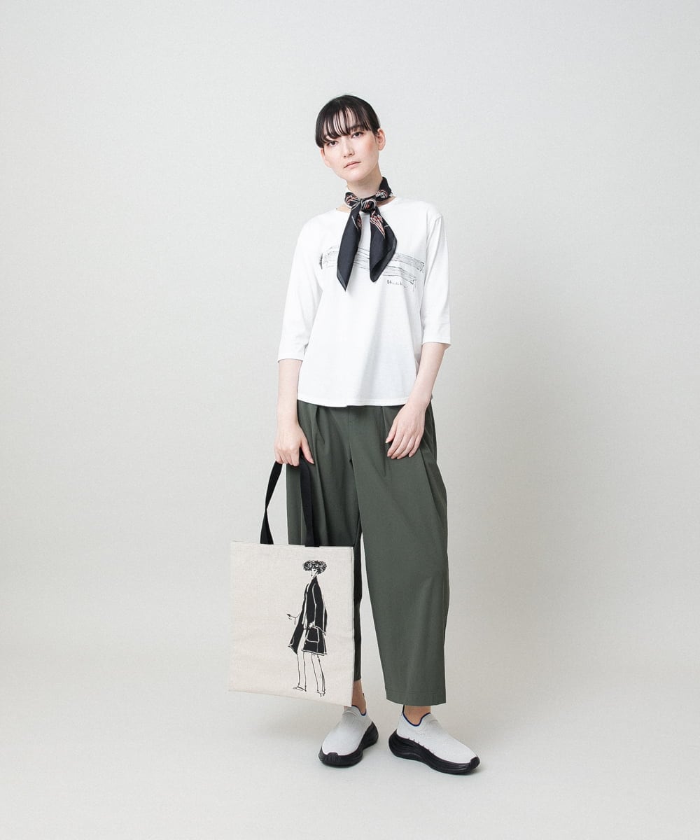 RSKHE22290 TRUNK HIROKO KOSHINO(ヒロココシノ) ファッションイラスト七分袖カットソー/日本製/洗える ホワイト