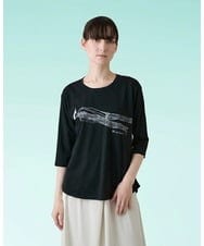 RSKHE22290 TRUNK HIROKO KOSHINO(ヒロココシノ) ファッションイラスト七分袖カットソー/日本製/洗える ブラック