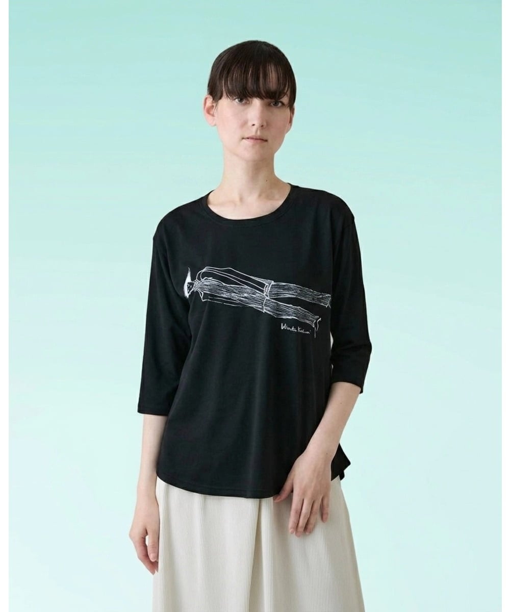 RSKHE22290 TRUNK HIROKO KOSHINO(ヒロココシノ) ファッションイラスト七分袖カットソー/日本製/洗える ブラック