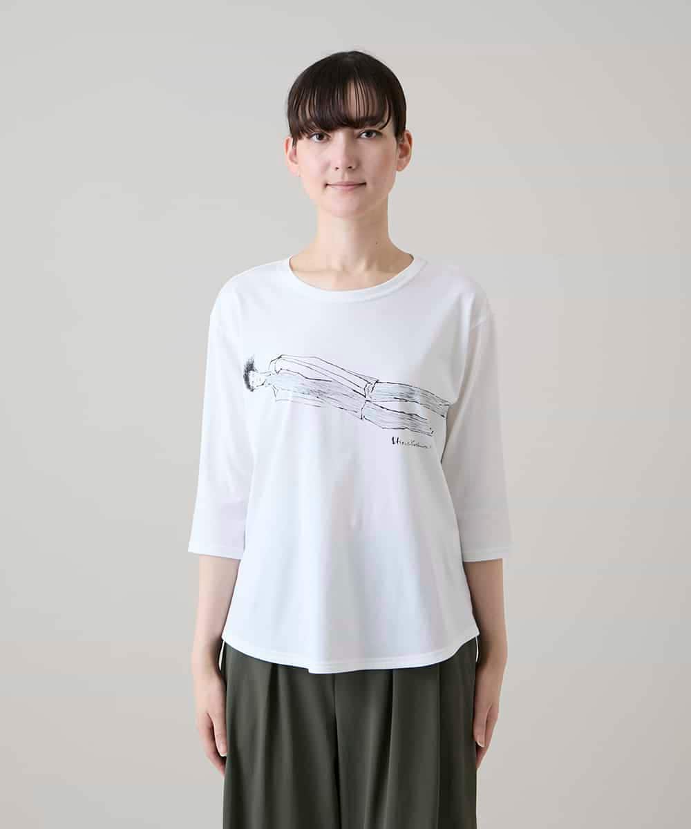 RSKHE22290 TRUNK HIROKO KOSHINO(ヒロココシノ) ファッションイラスト七分袖カットソー/日本製/洗える ホワイト