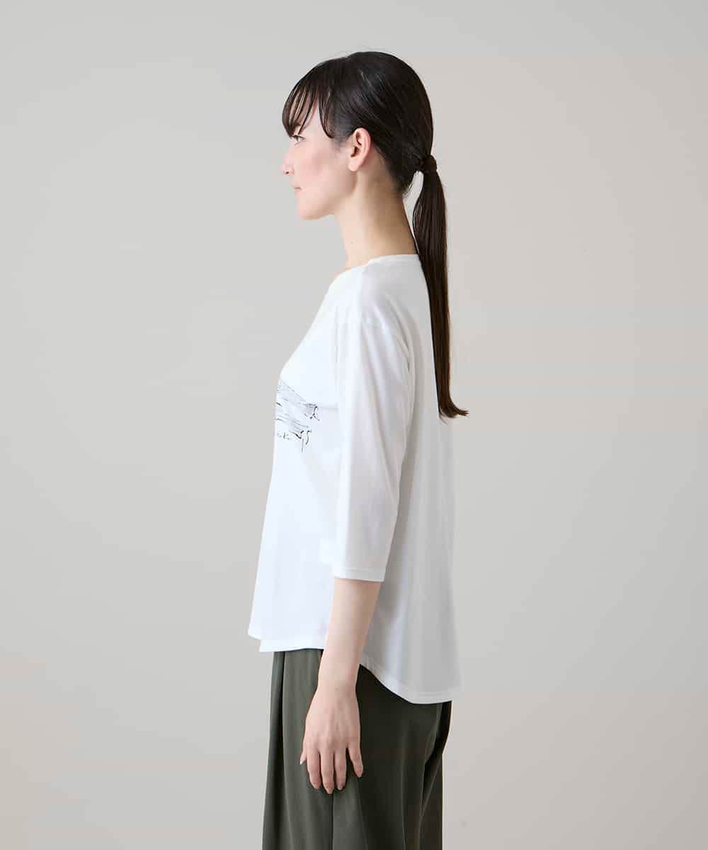 RSKHE22290 TRUNK HIROKO KOSHINO(ヒロココシノ) ファッションイラスト七分袖カットソー/日本製/洗える ホワイト