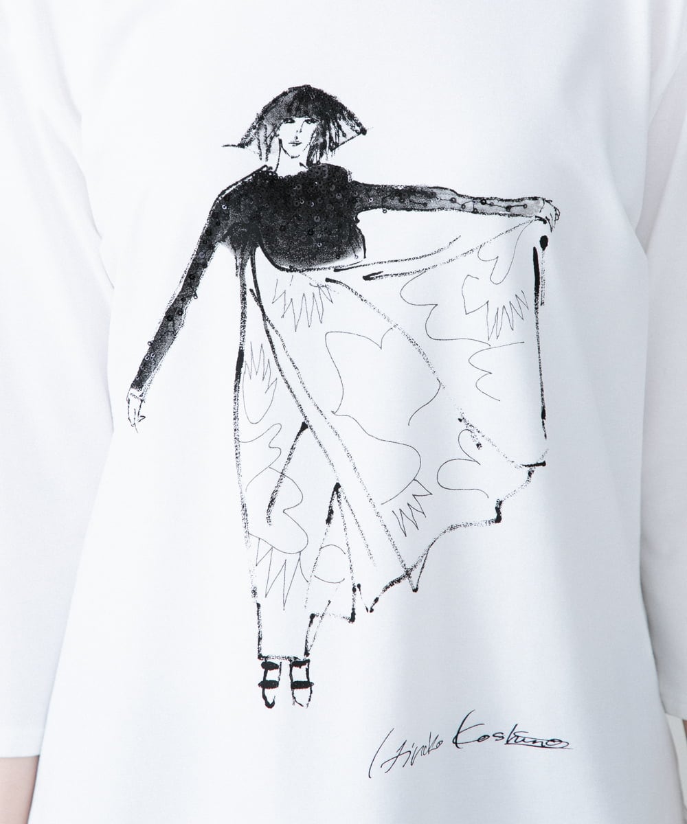 RSKHW15260 TRUNK HIROKO KOSHINO(ヒロココシノ) イラストスパンコールオリジナルTシャツ/日本製/洗える ホワイト