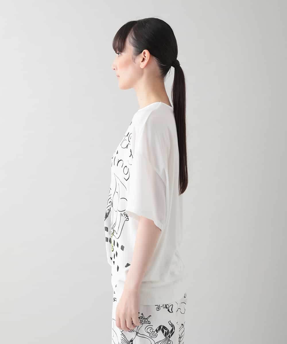 RSKIB04360 TRUNK HIROKO KOSHINO(ヒロココシノ) イラストプリントカットソーブラウス/日本製/洗える ホワイト