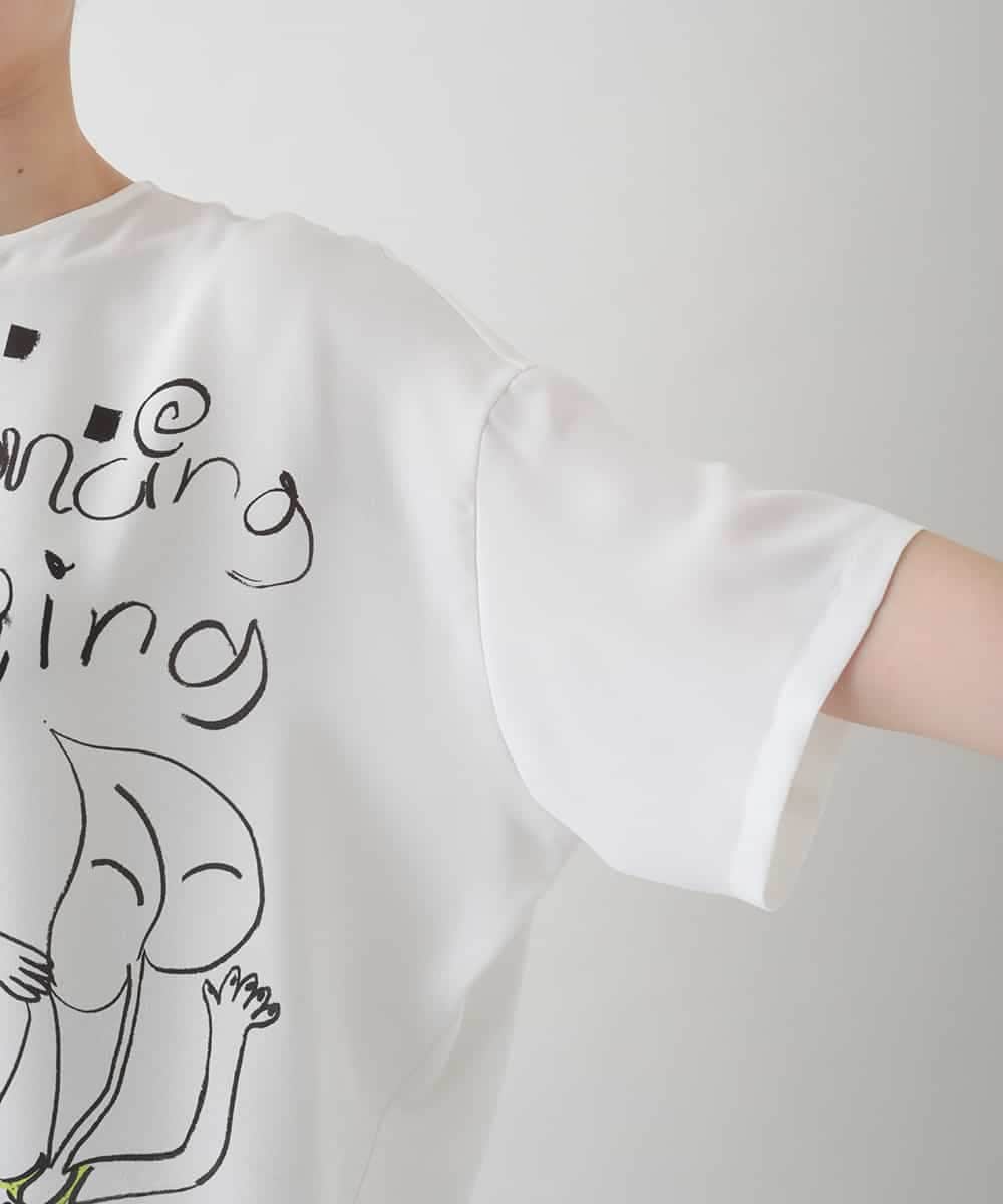 RSKIB04360 TRUNK HIROKO KOSHINO(ヒロココシノ) イラストプリントカットソーブラウス/日本製/洗える ホワイト