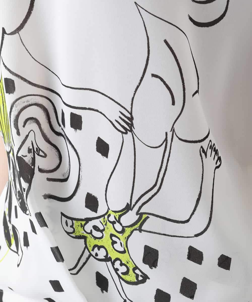RSKIB04360 TRUNK HIROKO KOSHINO(ヒロココシノ) イラストプリントカットソーブラウス/日本製/洗える ホワイト
