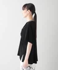 RSKIB10330 TRUNK HIROKO KOSHINO(ヒロココシノ) 配色リブ切り替えツイストカットソー /日本製/洗える ブラック