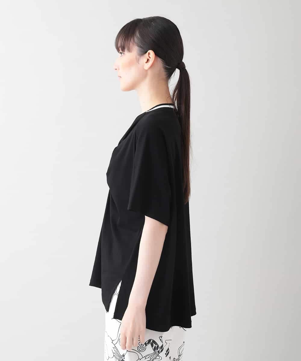 RSKIB10330 TRUNK HIROKO KOSHINO(ヒロココシノ) 配色リブ切り替えツイストカットソー /日本製/洗える ブラック