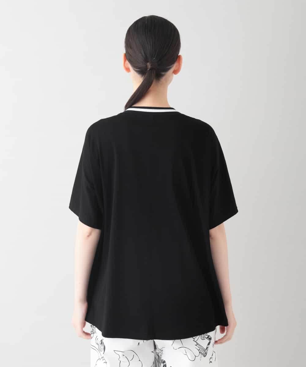 RSKIB10330 TRUNK HIROKO KOSHINO(ヒロココシノ) 配色リブ切り替えツイストカットソー /日本製/洗える ブラック