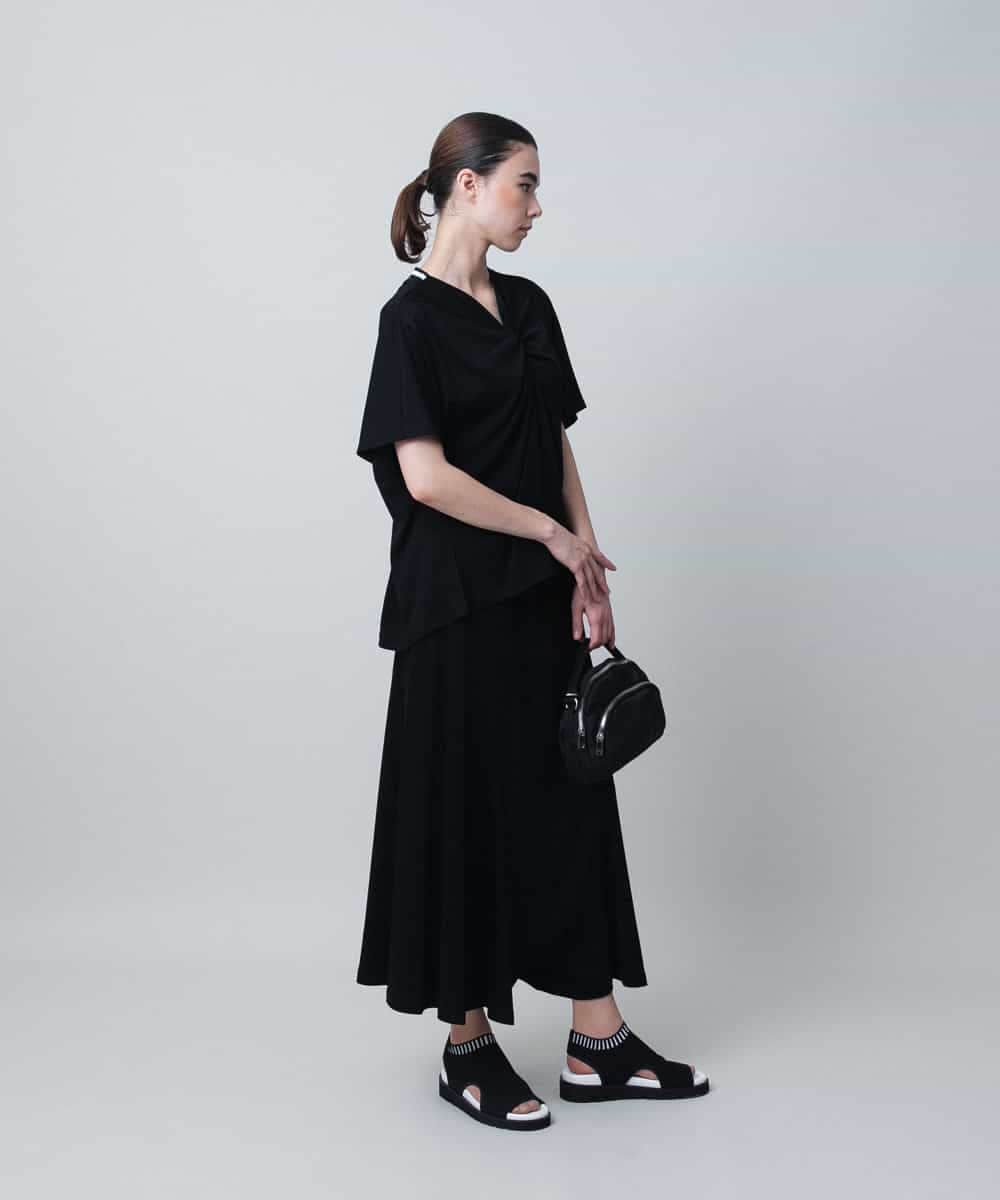 RSKIB10330 TRUNK HIROKO KOSHINO(ヒロココシノ) 配色リブ切り替えツイストカットソー /日本製/洗える ブラック