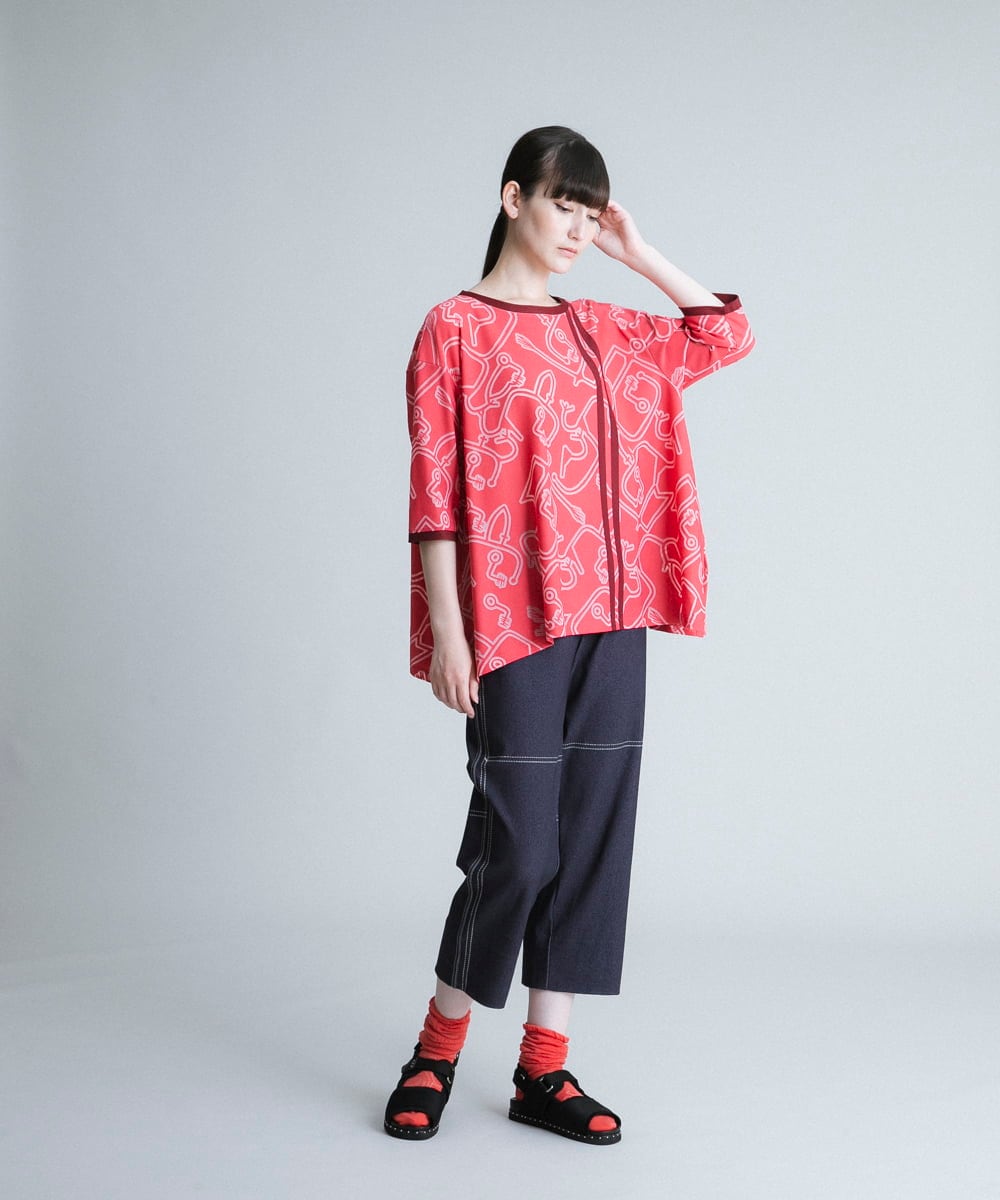 RSKIQ28300 TRUNK HIROKO KOSHINO(ヒロココシノ) 【洗濯機で洗える/日本製】ジオメトリックプルオーバー ピンク