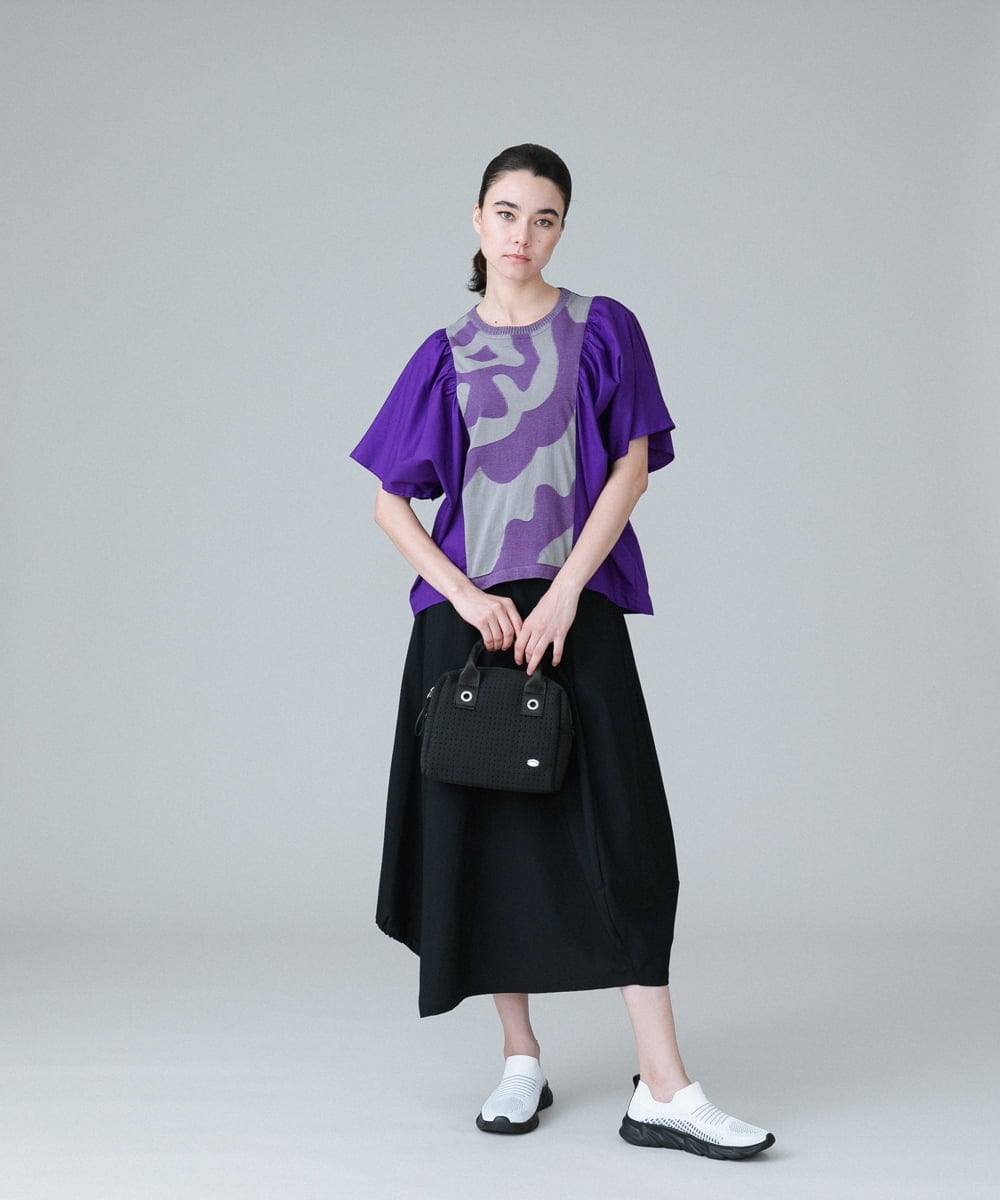 RSKIW26360 TRUNK HIROKO KOSHINO(ヒロココシノ) 異素材ジョイントカットソー/日本製/洗える パープル