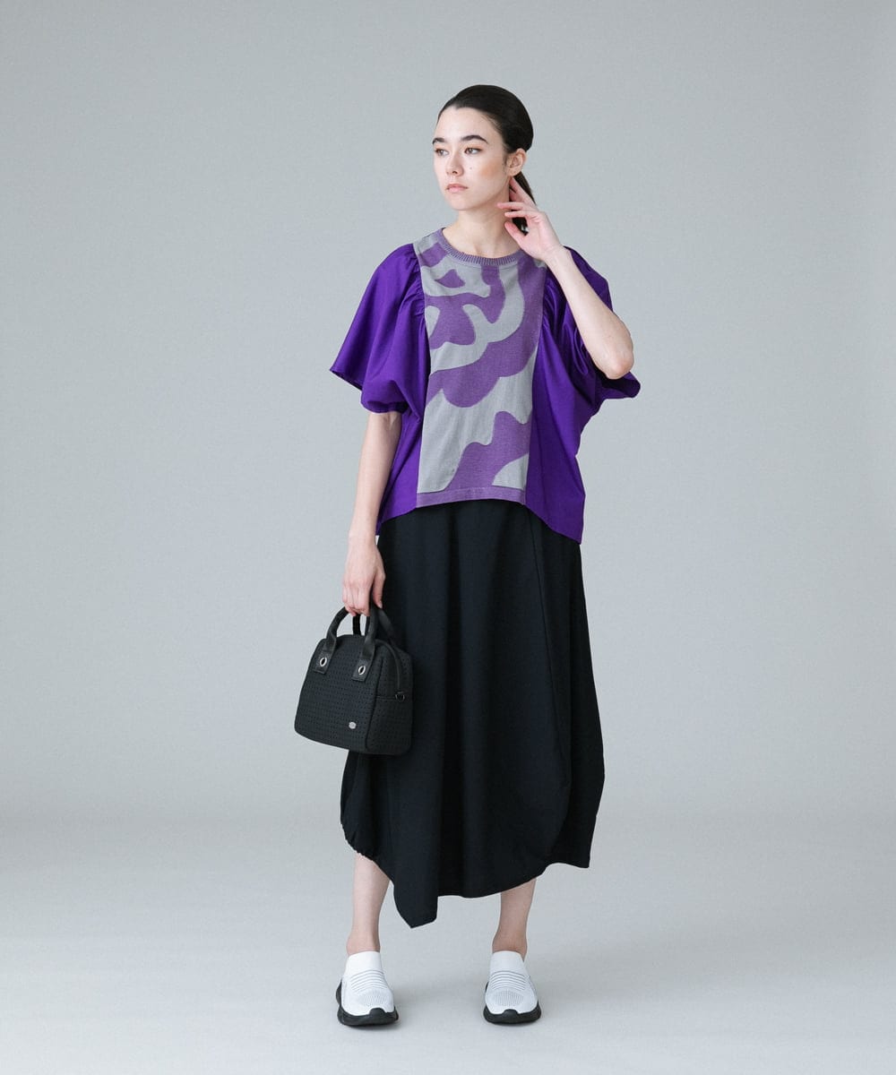 RSKIW26360 TRUNK HIROKO KOSHINO(ヒロココシノ) 異素材ジョイントカットソー/日本製/洗える パープル