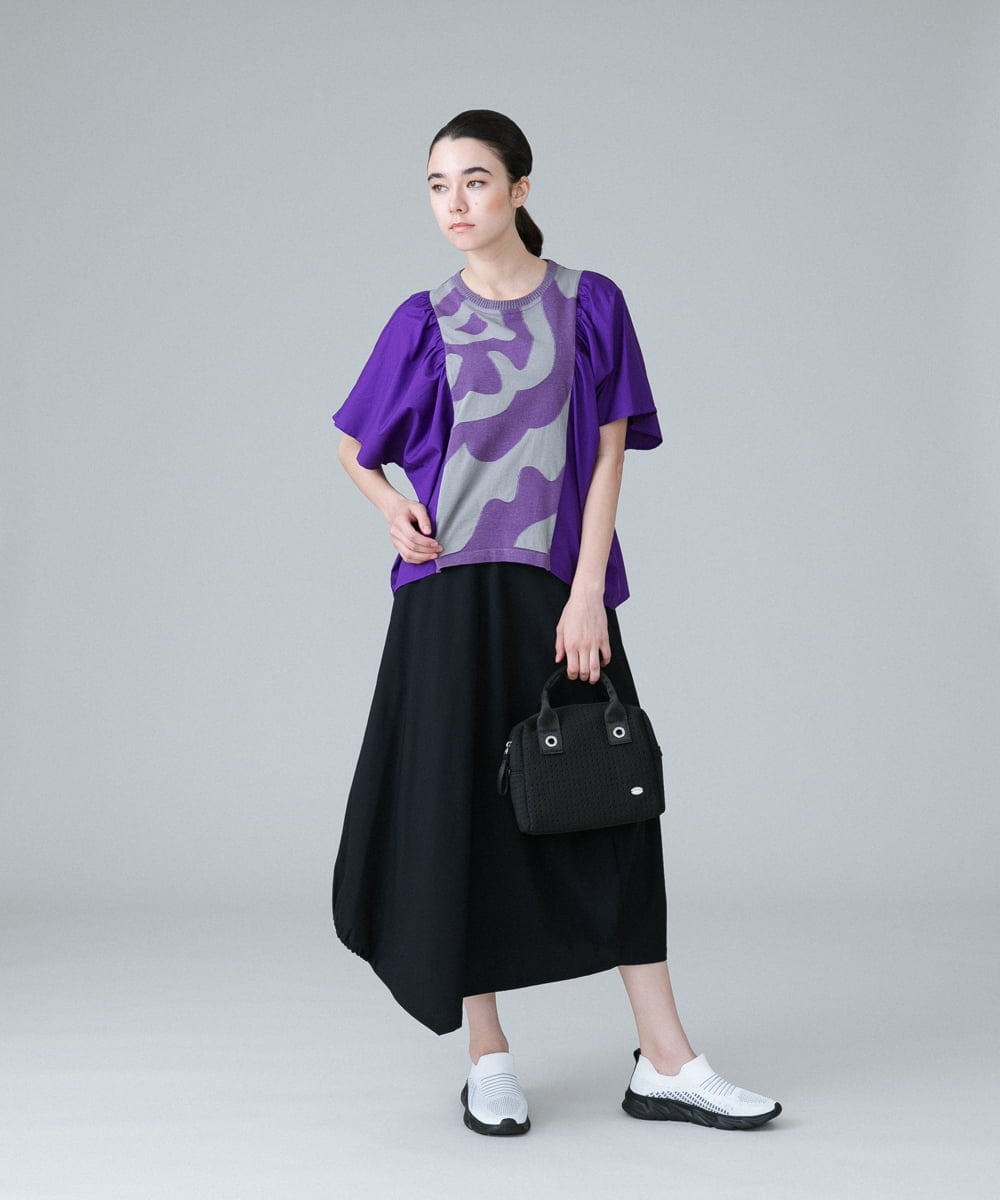 RSKIW26360 TRUNK HIROKO KOSHINO(ヒロココシノ) 異素材ジョイントカットソー/日本製/洗える パープル