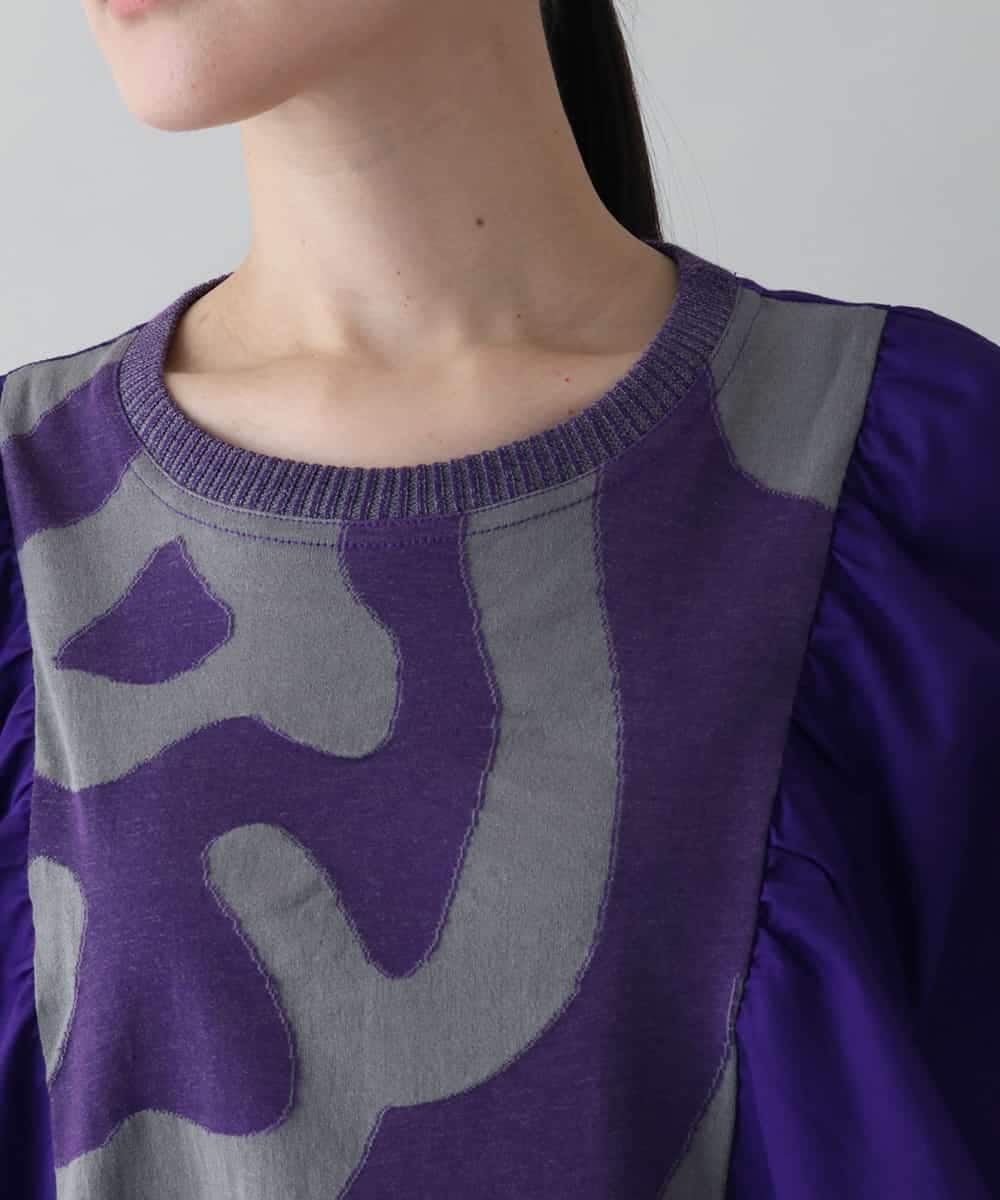 RSKIW26360 TRUNK HIROKO KOSHINO(ヒロココシノ) 異素材ジョイントカットソー/日本製/洗える パープル
