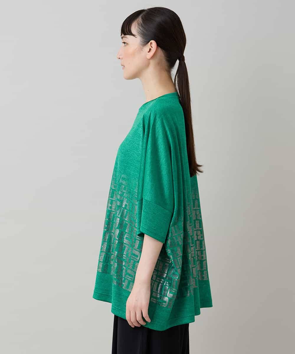 RSKJC30330 TRUNK HIROKO KOSHINO(ヒロココシノ) グリッターロゴカットソー/日本製/洗える グリーン