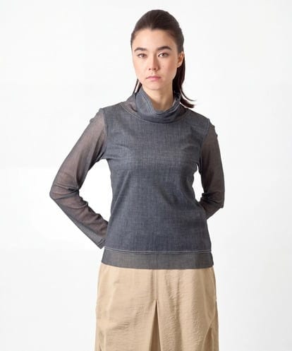 RSKJE07290 TRUNK HIROKO KOSHINO チュールデニムタートルネックプルオーバー/日本製/洗える