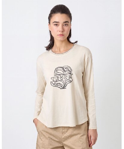RSKJE12270 TRUNK HIROKO KOSHINO スパンコール×ロゴモチーフデザインカットソー/日本製/洗える