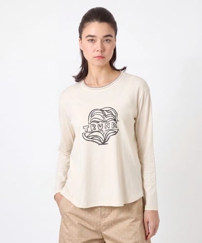 RSKJE12270 TRUNK HIROKO KOSHINO スパンコール×ロゴモチーフデザインカットソー/日本製/洗える