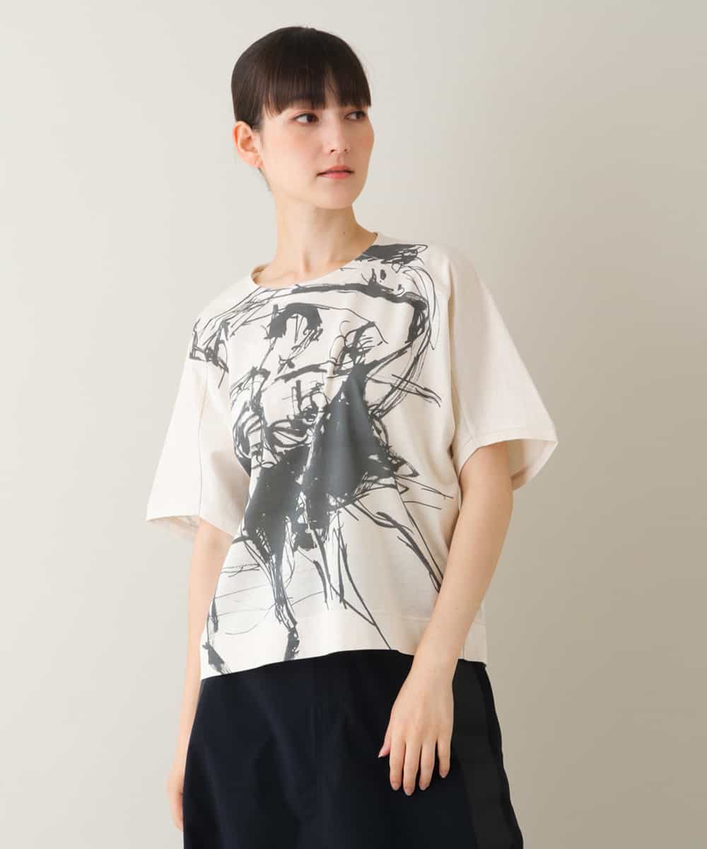 RSKJT04270 TRUNK HIROKO KOSHINO(ヒロココシノ) 【洗える/日本製】イラストアートデザインTシャツ ベージュ