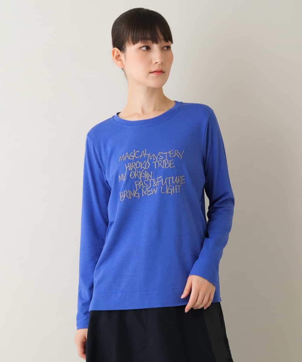 RSKJT17270 TRUNK HIROKO KOSHINO(ヒロココシノ) 【洗える/日本製】メッセージロゴ刺繍デザインTシャツ ブルー