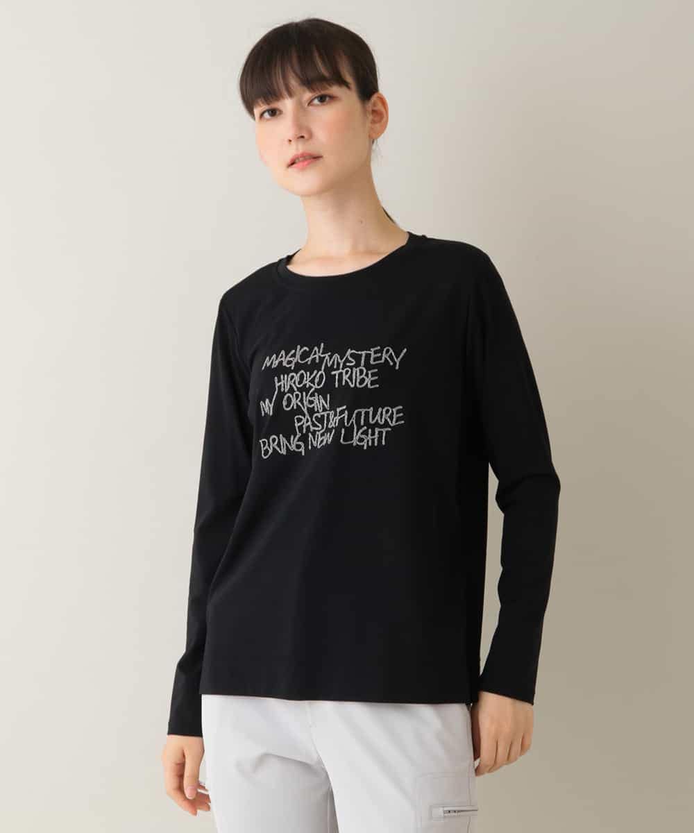 RSKJT17270 TRUNK HIROKO KOSHINO(ヒロココシノ) 【洗える/日本製】メッセージロゴ刺繍デザインTシャツ ブラック