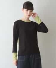 RSKJT36240 TRUNK HIROKO KOSHINO(ヒロココシノ) 【洗える】アルガンオイル加工　配色デザインリブカットソー ブラウン
