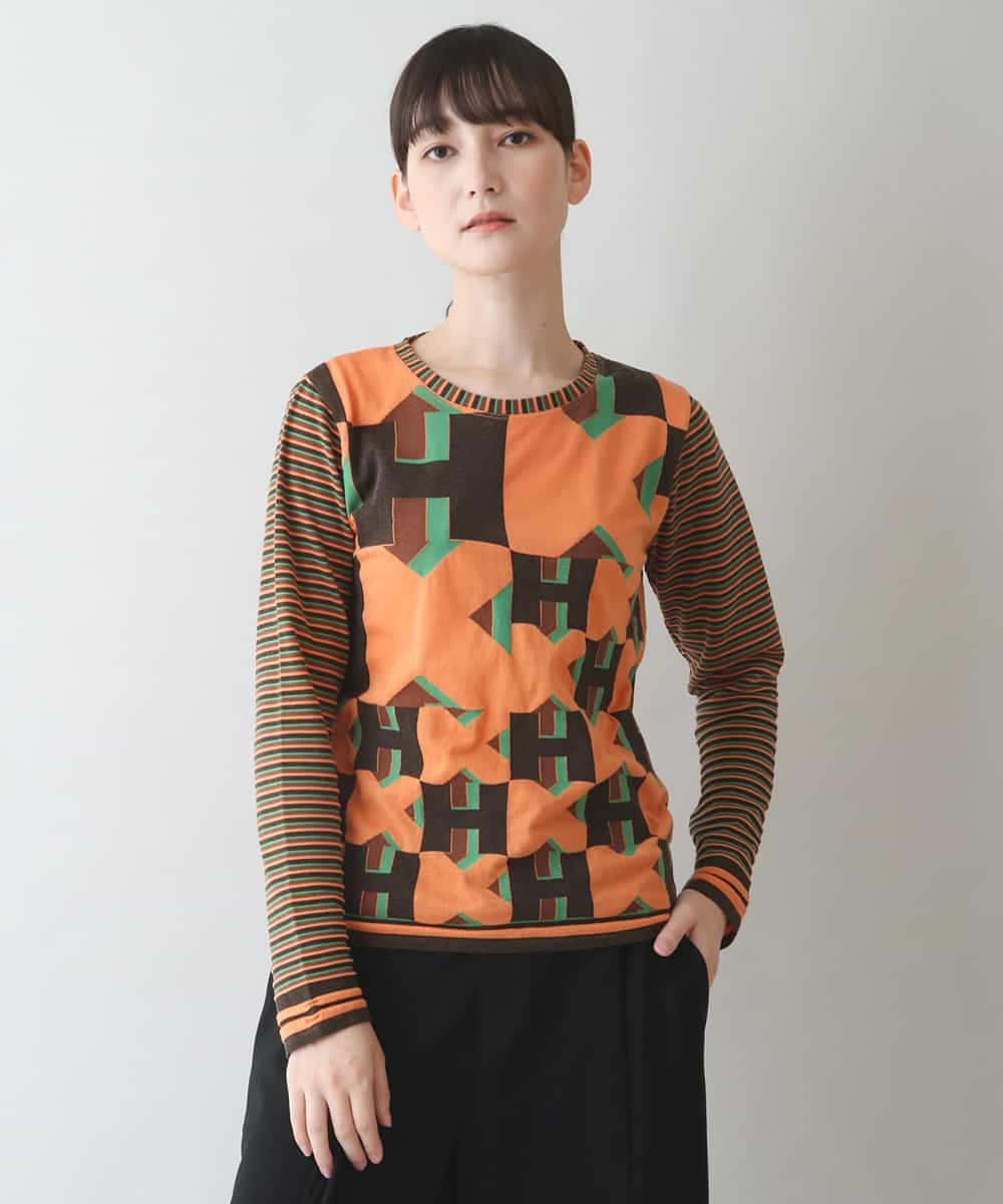 RSKJT37320 TRUNK HIROKO KOSHINO 【洗える/日本製】HKロゴボーダーデザインTシャツ
