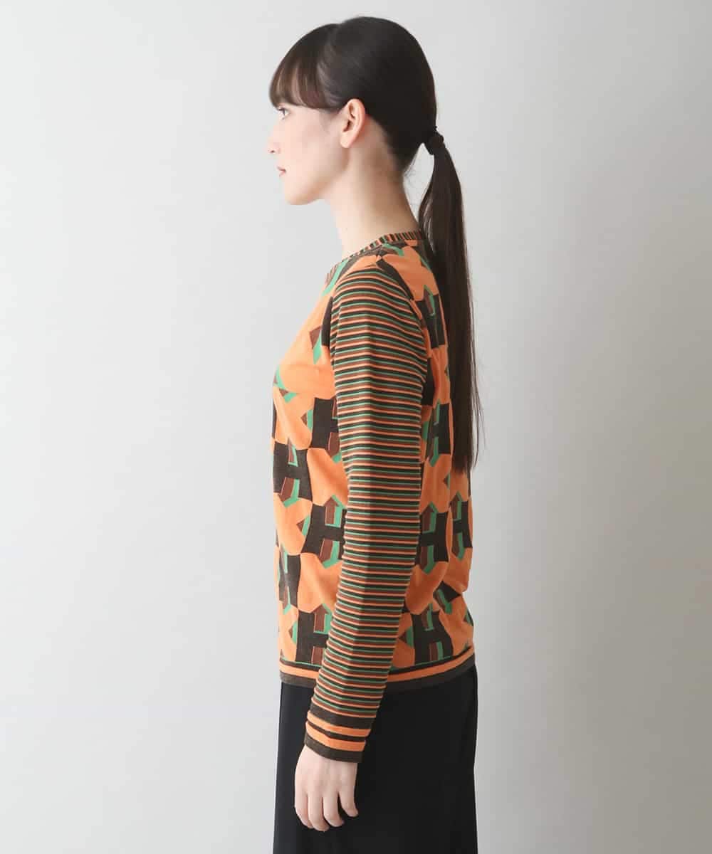 RSKJT37320 TRUNK HIROKO KOSHINO(ヒロココシノ) 【洗える/日本製】HKロゴボーダーデザインTシャツ オレンジ