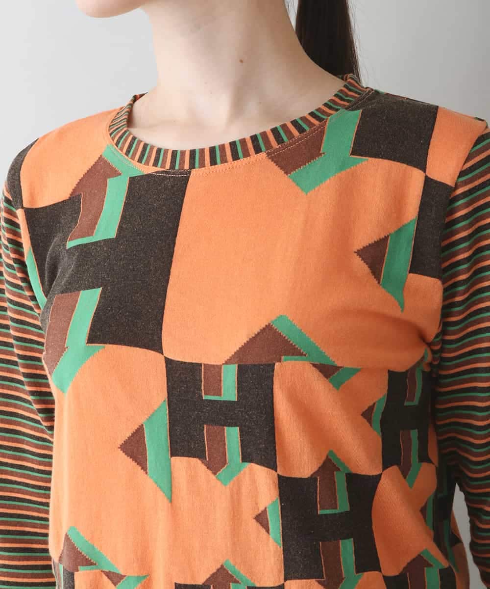 RSKJT37320 TRUNK HIROKO KOSHINO(ヒロココシノ) 【洗える/日本製】HKロゴボーダーデザインTシャツ オレンジ