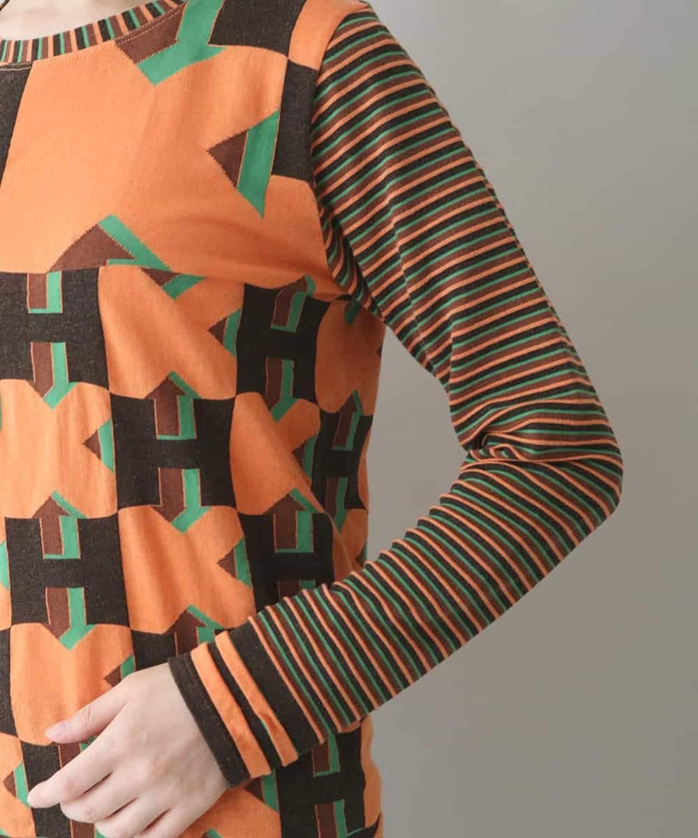 RSKJT37320 TRUNK HIROKO KOSHINO(ヒロココシノ) 【洗える/日本製】HKロゴボーダーデザインTシャツ オレンジ